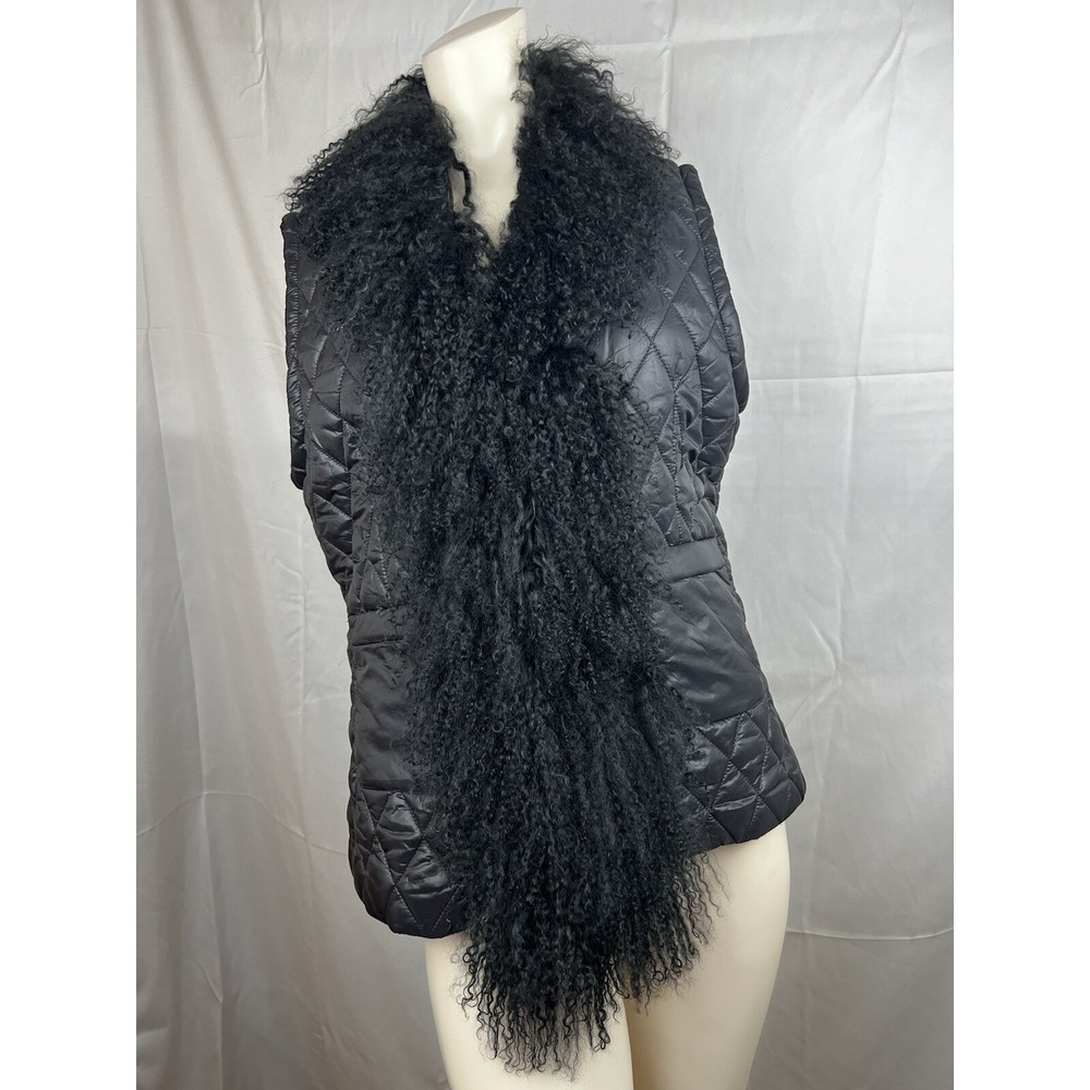 Patty Kim black quilted vest with Mongolian lamb fur trim. PATTY KIM Large